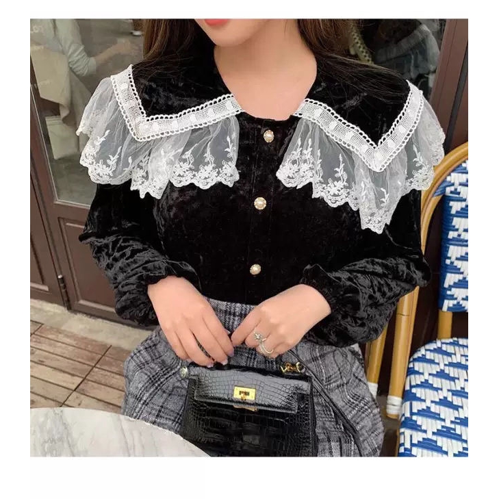 Áo kiểu phối ren thoáng mát kiểu dáng ngọt ngào phong cách Hàn quốc | BigBuy360 - bigbuy360.vn