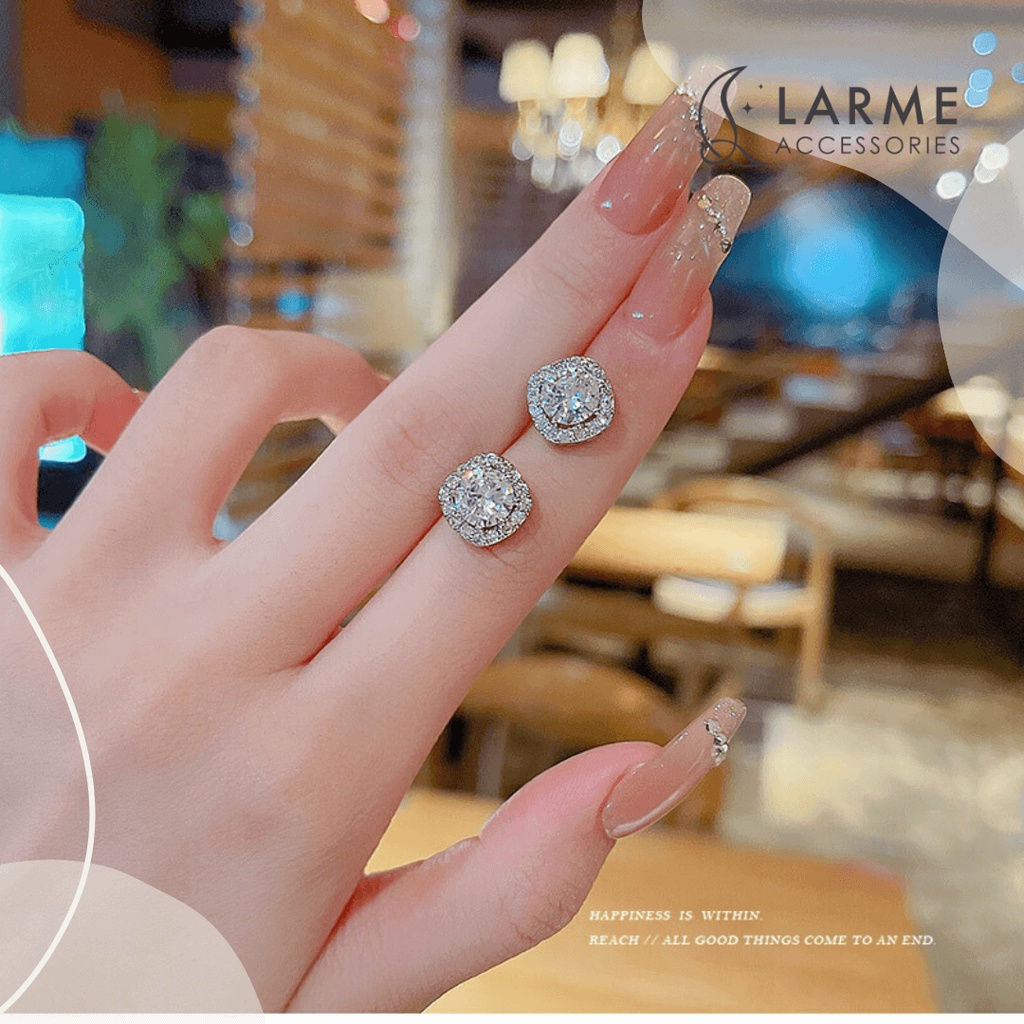 Khuyên tai nữ, bông tai nữ đá vuông lấp lánh sang trọng Larme accessories -KT0172