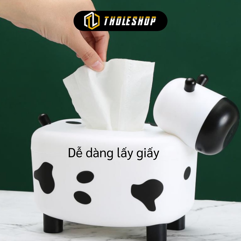 Hộp Đựng Khăn Giấy - Hộp Đựng Giấy Ăn Để Bàn Hình Bò Sữa Kiệm Lọ Tăm 9601