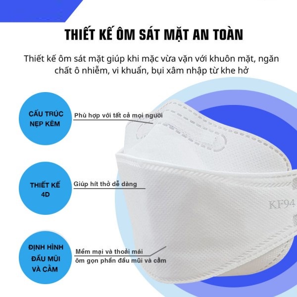 Khẩu trang y tế KF94 Vina Mask dành cho người lớn, túi khẩu trang 10 chiếc