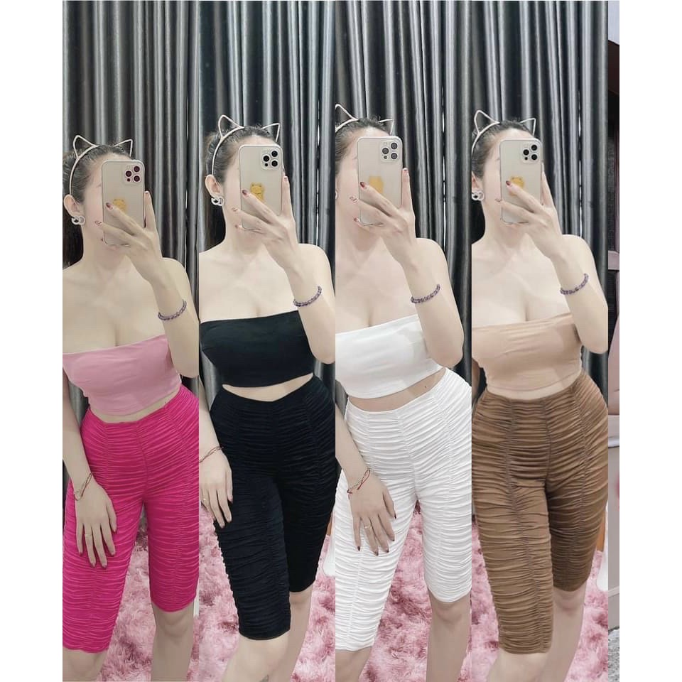 Set áo ống và quần dún chất vải popzip và thun lụa mềm mịn, co giãn tốt tôn dáng siêu đẹp | BigBuy360 - bigbuy360.vn