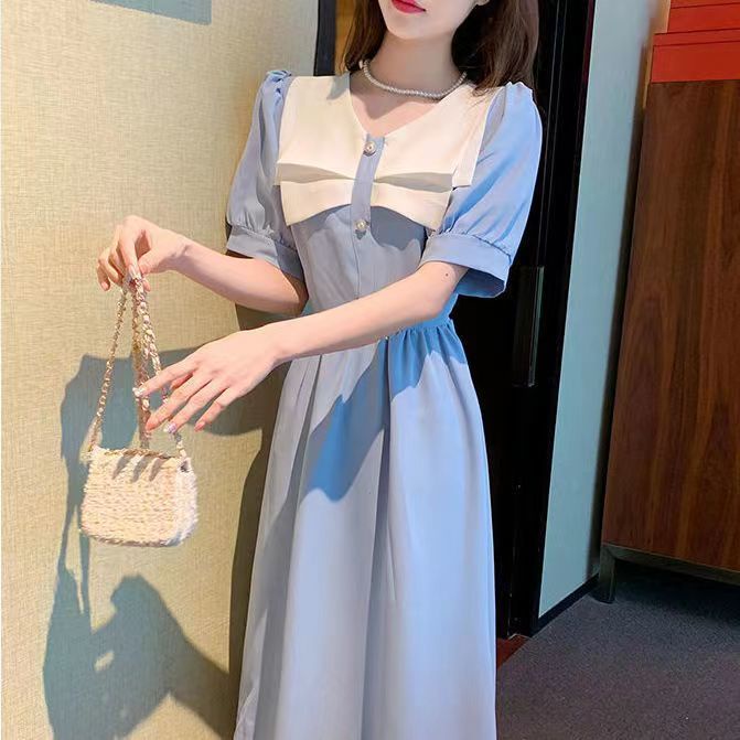 Đầm Midi Chữ A Mùa Hè Phong Cách Retro Kiểu Pháp Thanh Lịch Hàng Mới