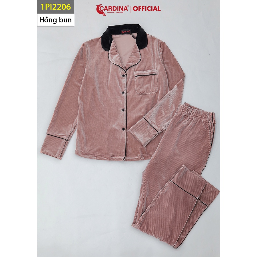 Đồ bộ nữ CARDINA pijama chất nhung tăm cao cấp áo dài tay phối cổ quần dài kiểu dáng sang trọng 1PI22