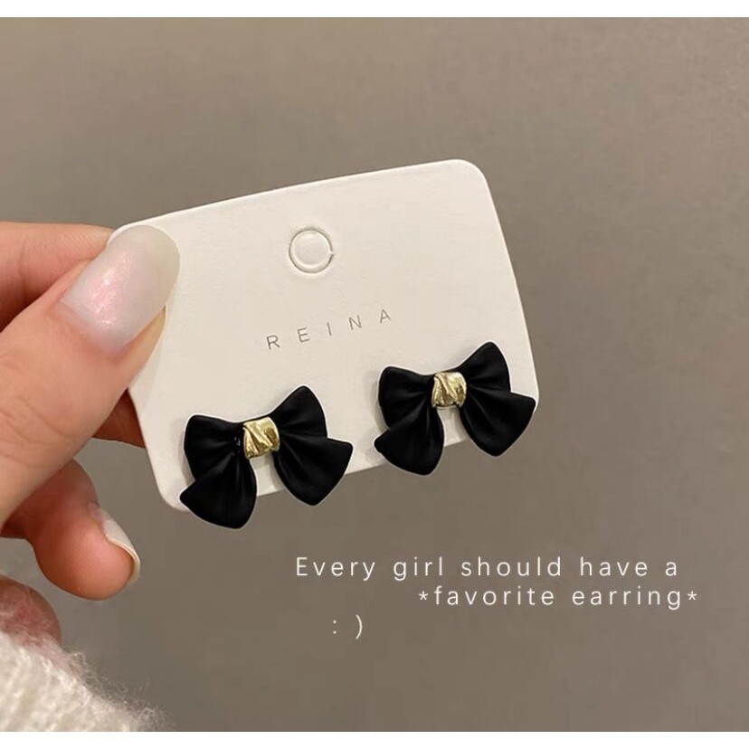 Bông Tai Hình Nơ Màu Đen Đơn Giản Xinh Xắn Dành Cho Nữ