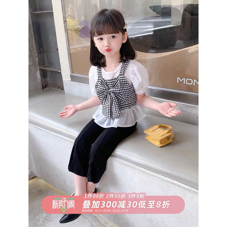 Set Bộ Bé Gái Áo Thô Mềm Hoạ Tiết Phối Nơ + Quần Umi Mềm Mát(8-20kg)