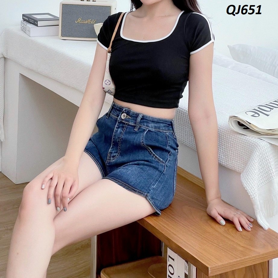 Quần Đùi Jeans Lưng Siêu Cao Co Giãn Ôm Dáng QJ651