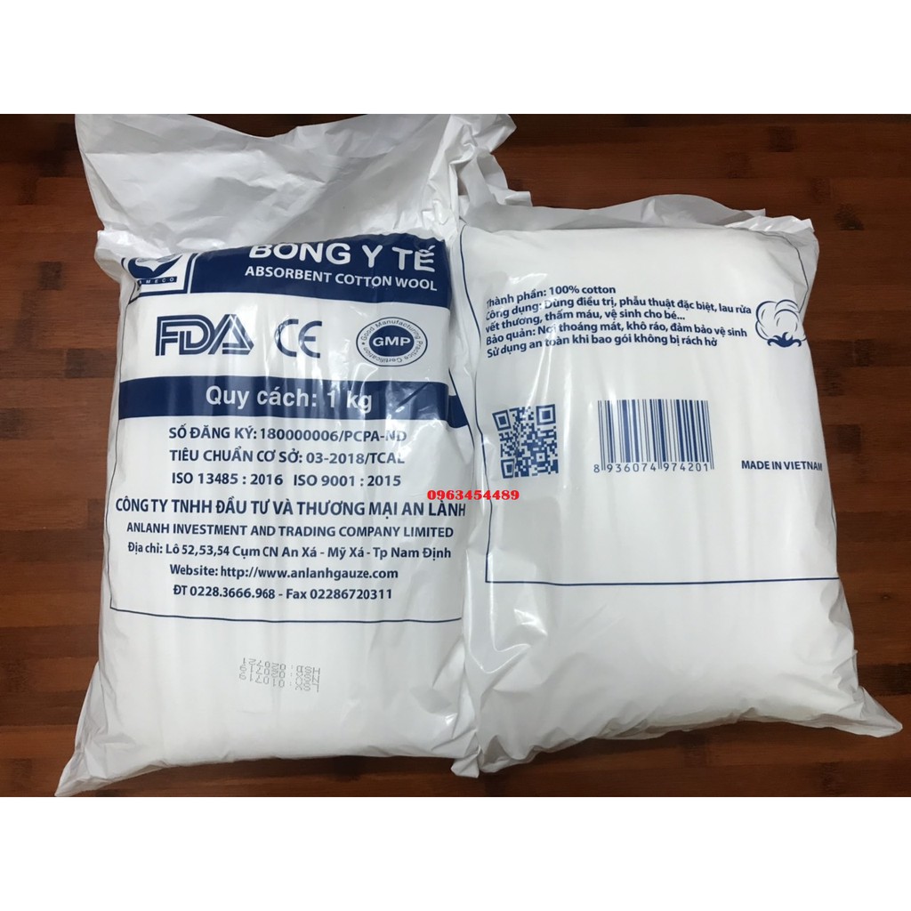 Bông y tế thấm nước AN LÀNH Spa chuyên dùng  1Kg 100% Cotton