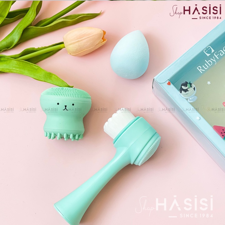 Bộ Rửa Mặt RUBYFACE Cọ Rửa Mặt + Bông Mút + Rửa Mặt Bạch Tuộc(SHOP GIAO MÀU NGẪU NHIÊN)