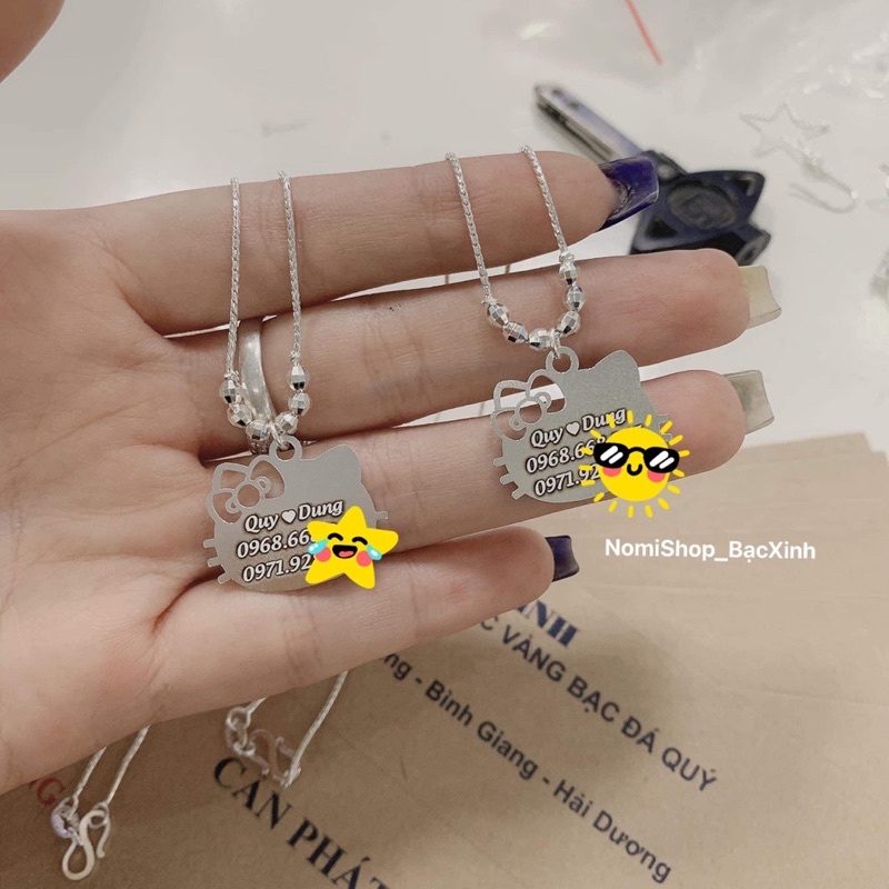 Dây chuyền chuẩn bạc ta mặt mèo kitty xinh xắn khắc laser theo yêu cầu, ghi nhớ thông tin cho bé Mainomi Shop Bạc Xinh