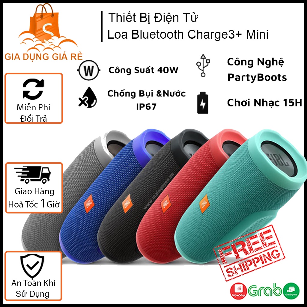 Loa Bluetooth Charge3+ Mini,Hỗ Trợ Thẻ Nhớ TF USB, Âm Thanh Siêu Hay, Chất Lượng, Bảo Hành 12 Tháng