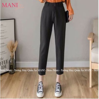 Quần công sở nữ lưng cao [HÀNG VNXK] kiểu quần tây nữ kẻ dọc cạp to 6cm chất tuyết mưa co dãn nhẹ mặc siêu tôn dáng