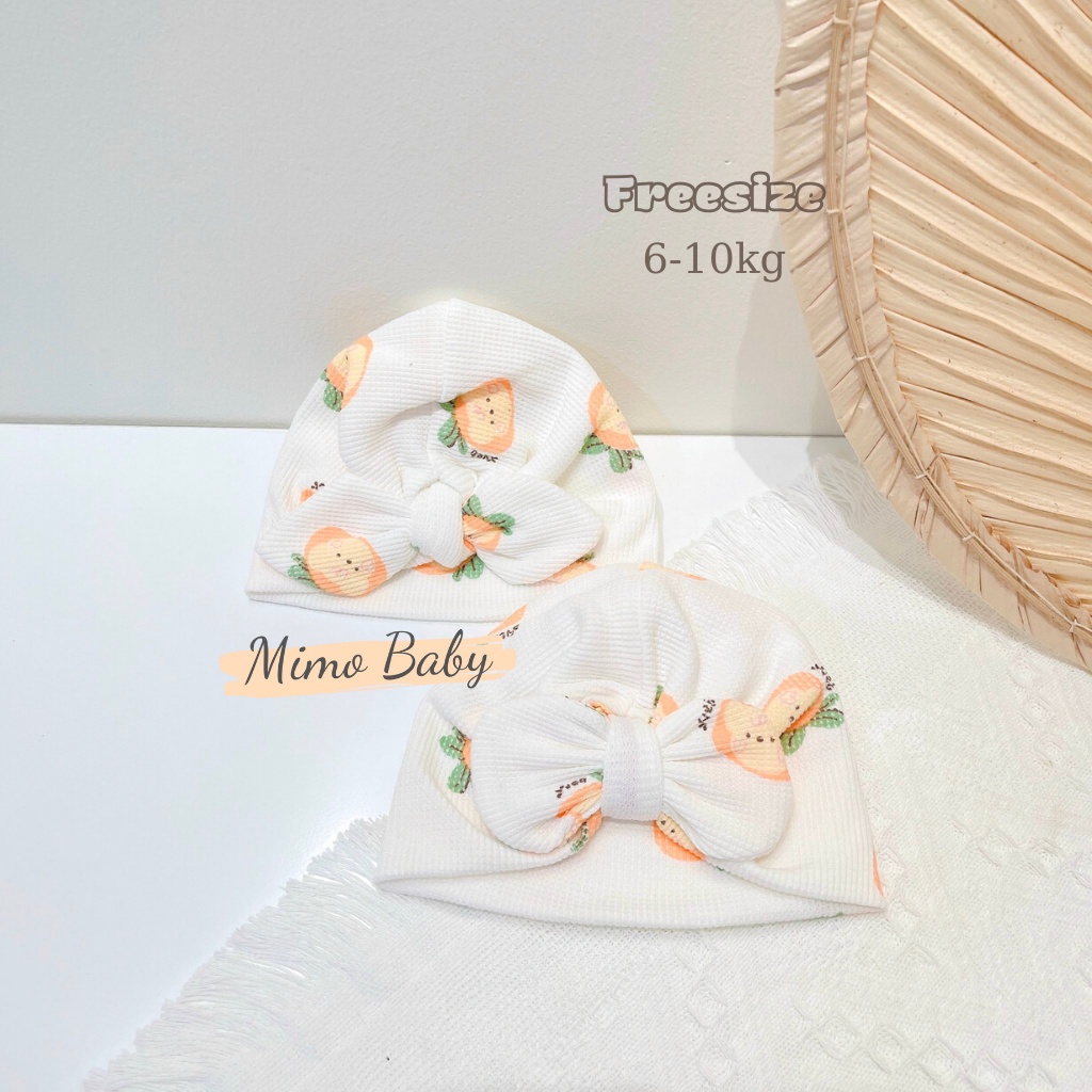 Mũ turban màu trắng kem họa tiết hình gấu cam cho bé MTB145 Mimo Baby