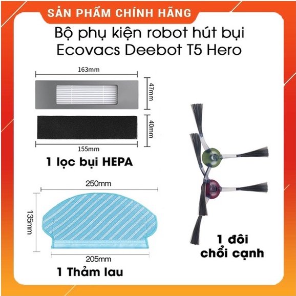 Combo Phụ Kiện Robot Hút Bụi Ecovacs T5 Hero/ Max/ Fun/ Power