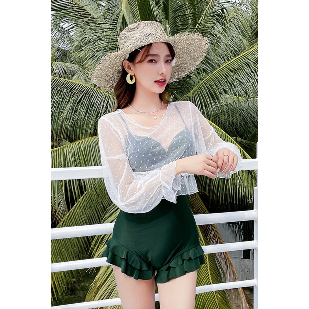 Bộ đồ bơi bikini nữ giấu bụng che nắng 1 mảnh đi tắm biển hoa cúc tiểu thư sang chảnh