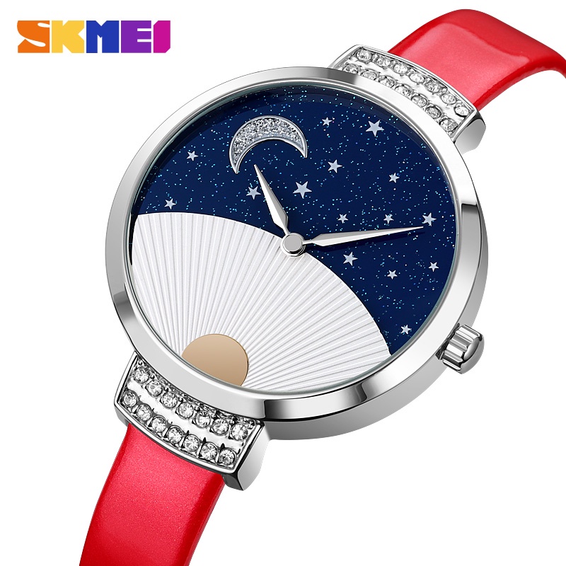 Đồng Hồ Nữ Dây Da Mặt Trăng Và Ngôi Sao Chống Thấm Nước SKMEI 9279