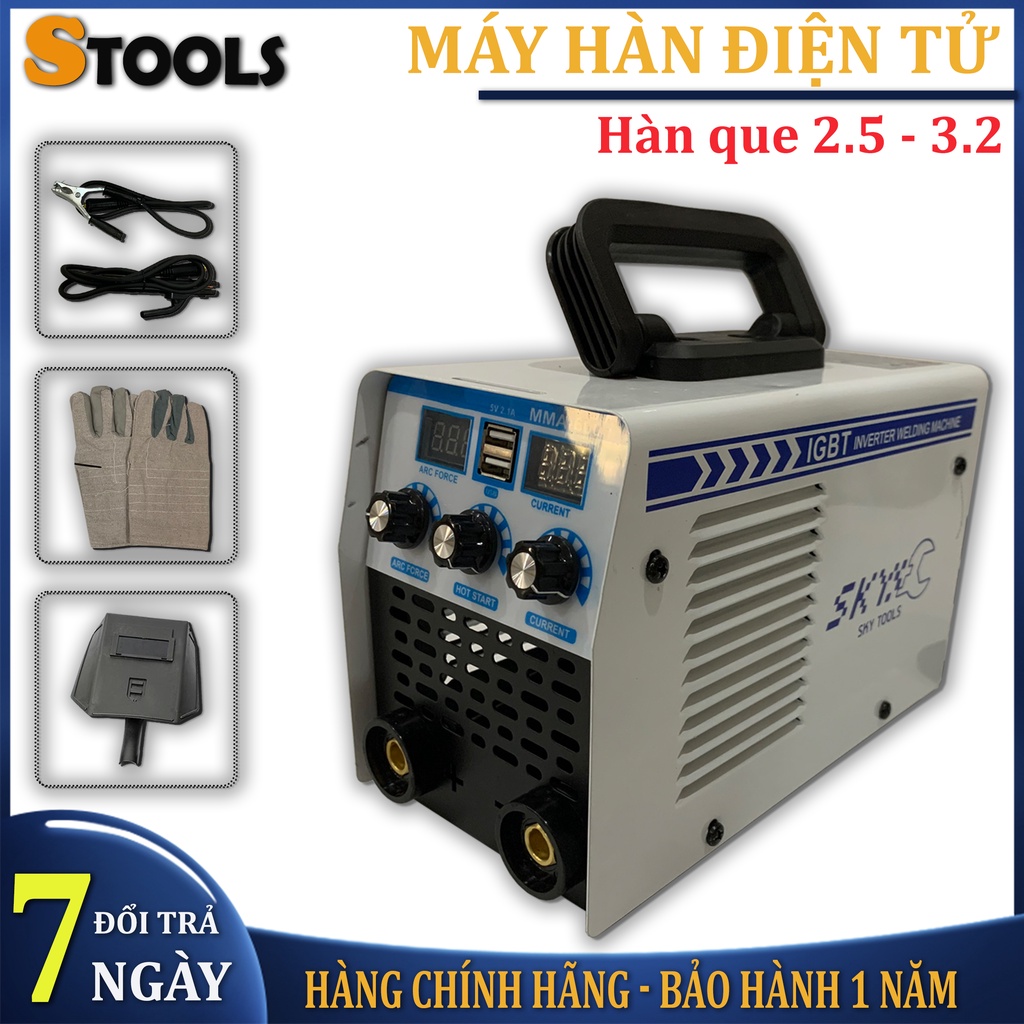 Máy hàn mini, máy hàn điện tử chính hãng SKY MMA600, hàn kéo que 2,5. Tặng bộ phụ kiện. Tích hợp sạc điện thoại