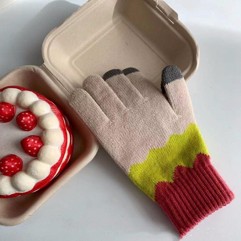 TWINKLE Găng Tay Len Co Giãn Màu Sắc Tương Phản Thời Trang Cho Nam Và Nữ