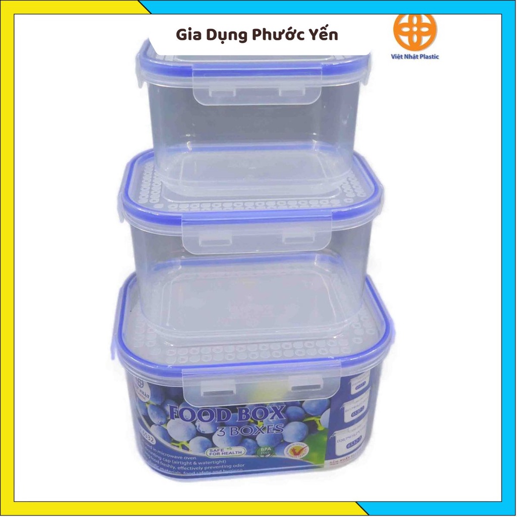Sét 3 Hộp Nhựa Đựng Thực Phẩm  Việt Nhật Cao Cấp Trong Tủ Lạnh, Dùng Được Trong Lò Vi Sóng