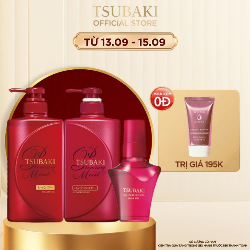 Bộ đôi gội xả và Dầu dưỡng tóc bóng mượt - giảm khô xơ rối Tsubaki Premium Moist (490ml + 490ml + 50ml)_95294