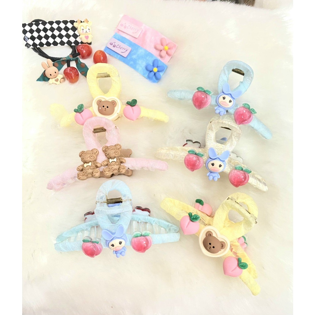 Kẹp càng cua (gấp tóc) nhựa Quấn vải đính icon độc đáo xinh xắn Kaka