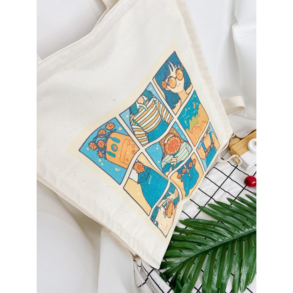 Túi Tote Túi Vải Leo Canvas Cô Gái Xanh Mắt Kính