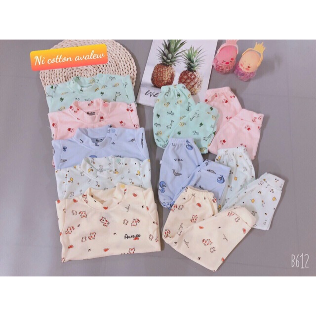 Bộ dài tay, cổ 3 phân cotton nỉ cho bé