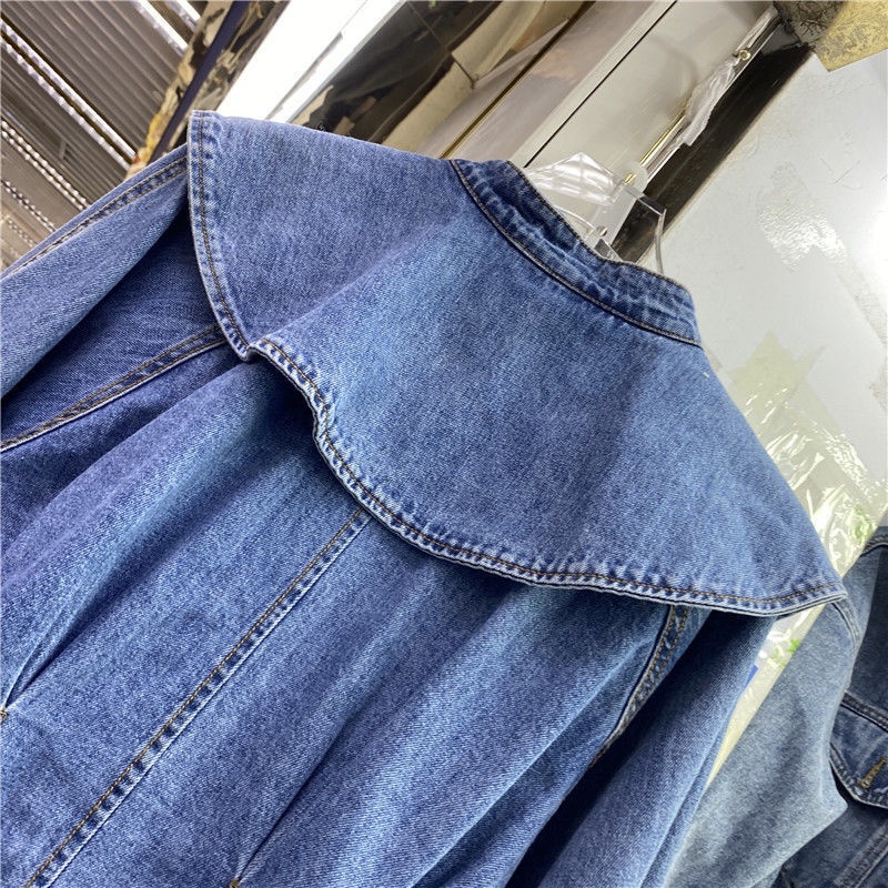 Áo Khoác Denim Tay Dài Cổ Búp Bê Thời Trang Dành Cho Nữ
