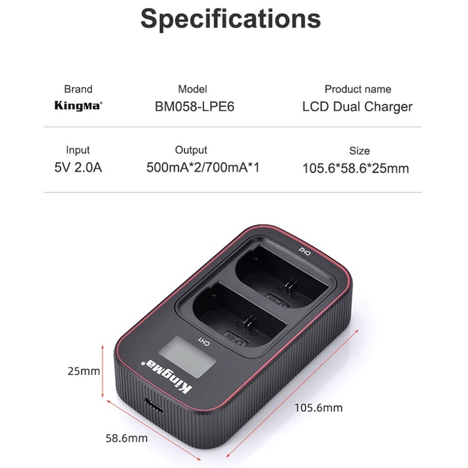 Pin Sạc Kingma Version 3 for Canon LP-E6