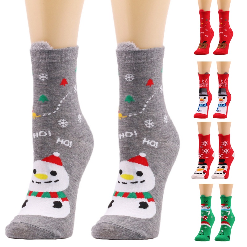 Vớ cotton dệt kim mềm co giãn họa tiết giáng sinh dễ thương cho nữ tùy chọn màu sắc