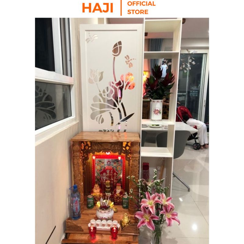 Vách ngăn sen vàng phong thuỷ HAJI 1 vách 1 kệ thanh lịch hiện đại D482