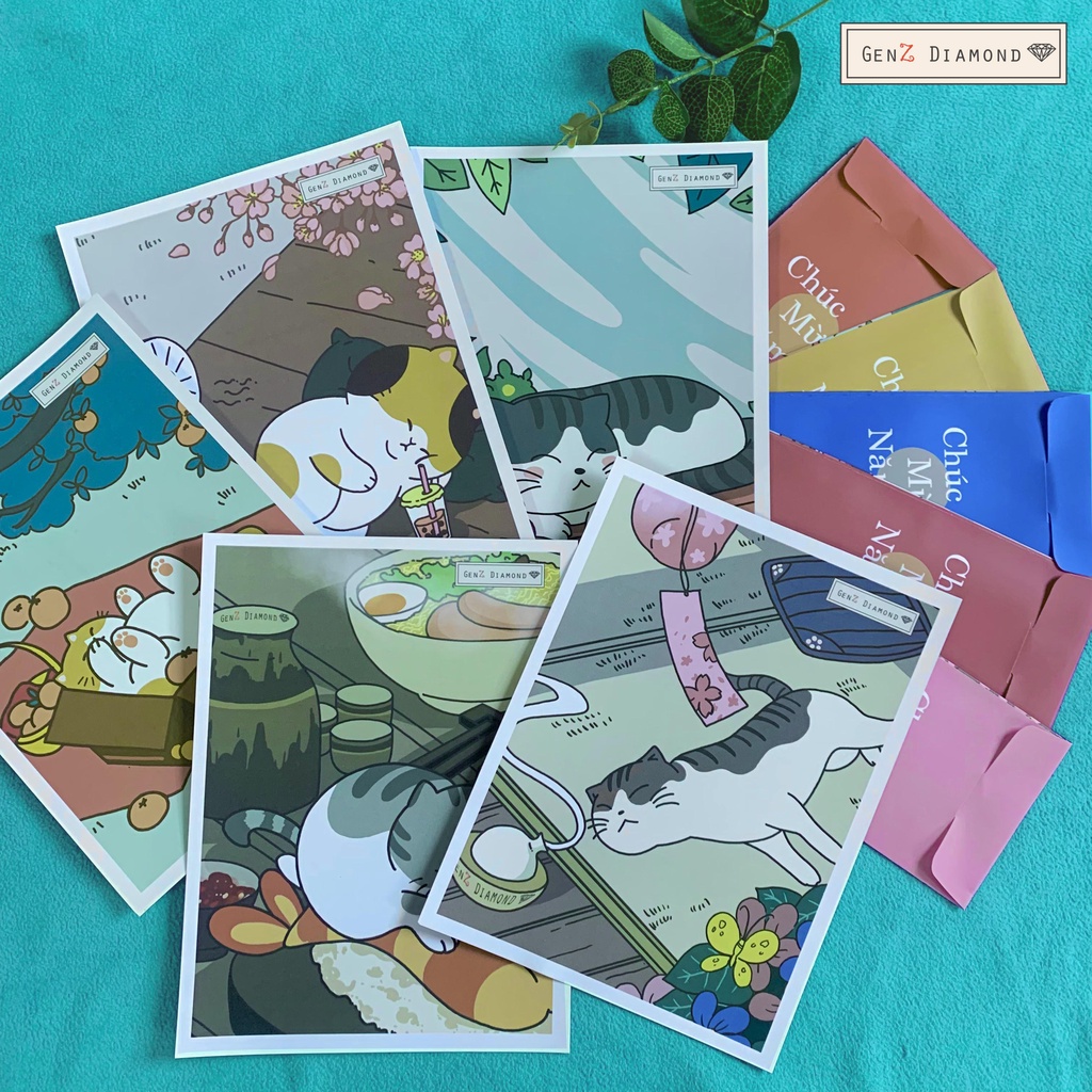 Bộ Post Card, Thiệp, Ảnh Trang Trí...Mẫu Mèo Nhật Bản
