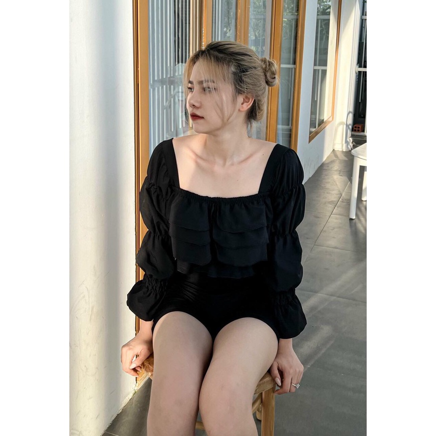 Áo Voan Đũi Bèo Kiểu Tầng Tay Dài