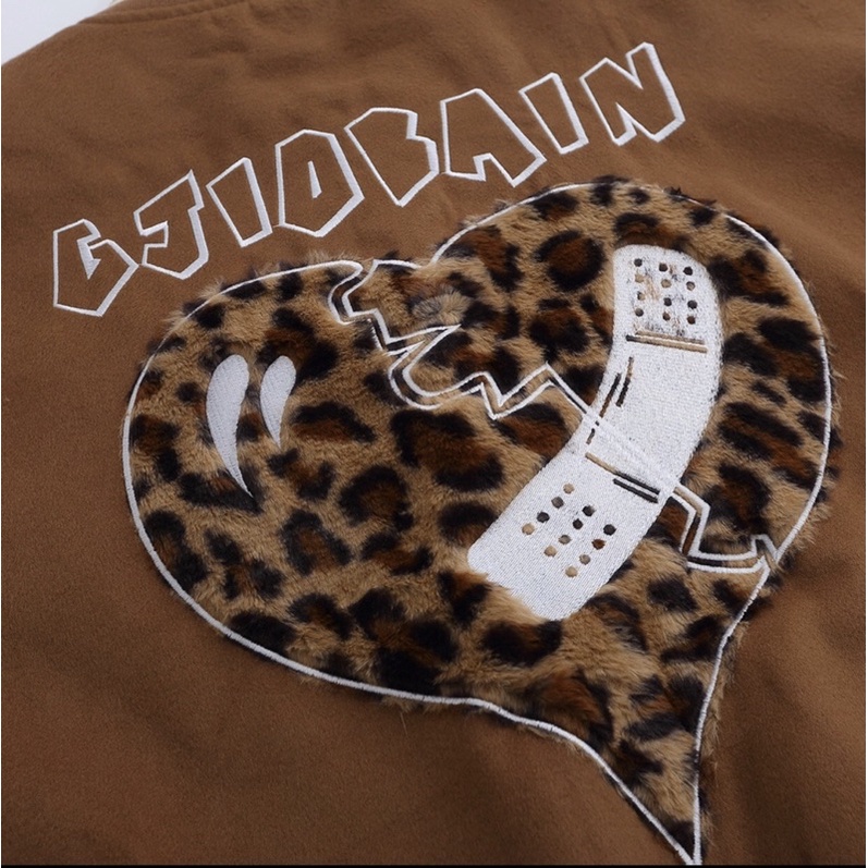 Áo bomber - Jacket varsity chính hãng chất dạ tay da cao cấp màu nâu