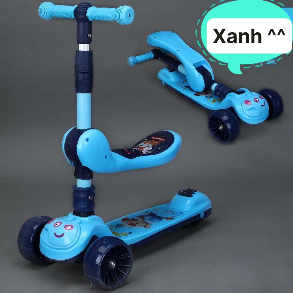 XSH - Xe trượt Scooter hình heo peppa có đèn 3 bánh và nhạc