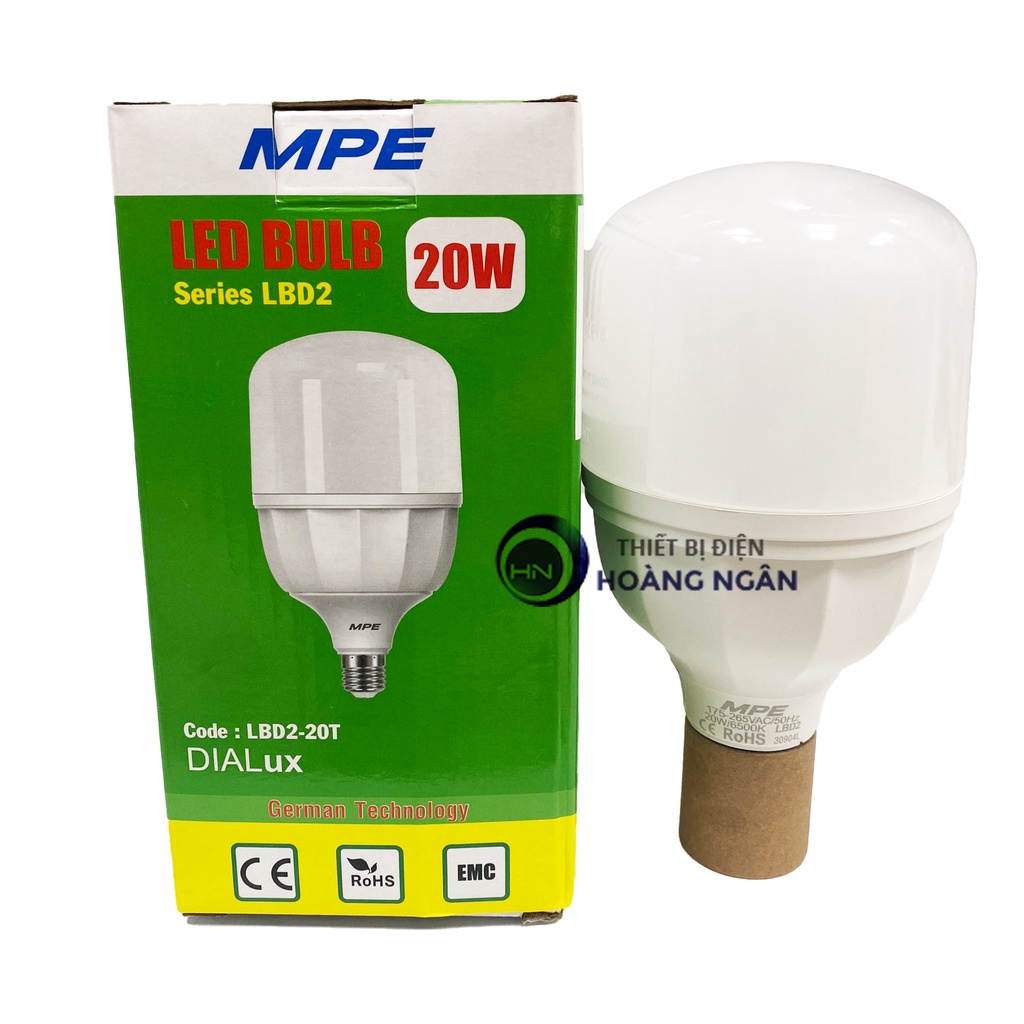 Bóng đèn LED BULB Trụ E27 20W ánh sáng trắng LBD2-20T MPE