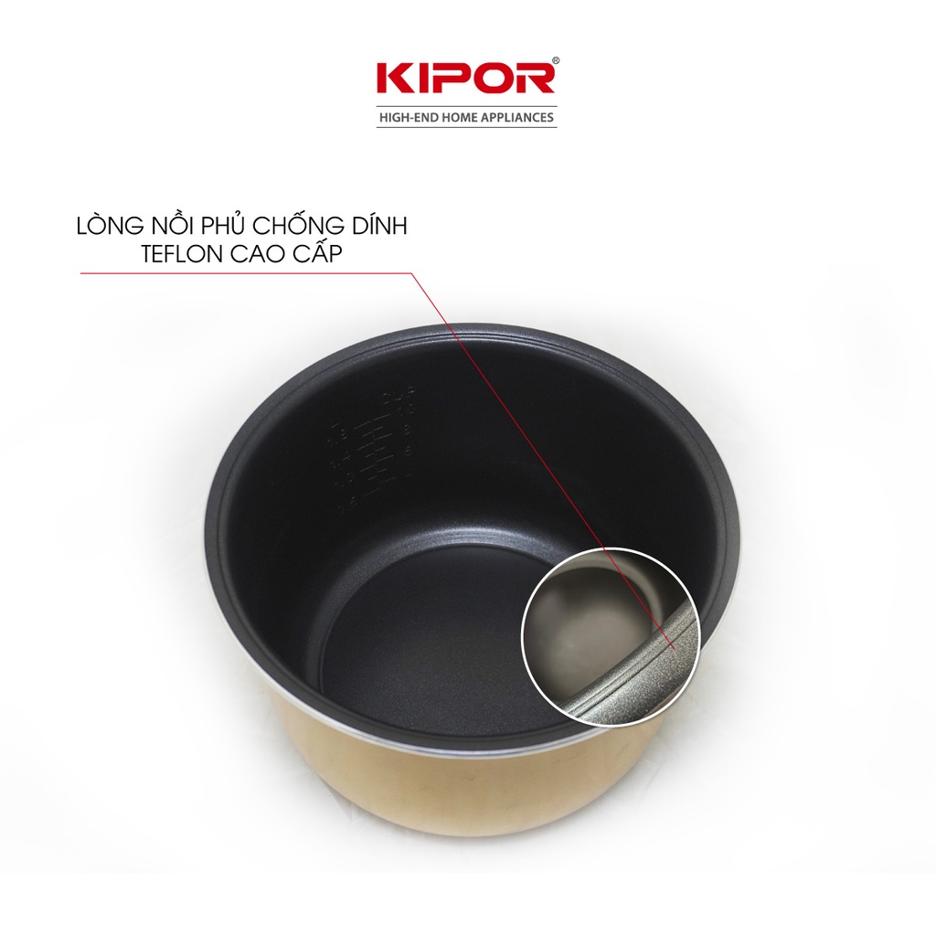 Nồi cơm điện KIPOR KP-N6518 - 1.8L - Dung tích lớn, chống dính TEFLON 3mm 1Kg - Bảo hành tại nhà 12 tháng