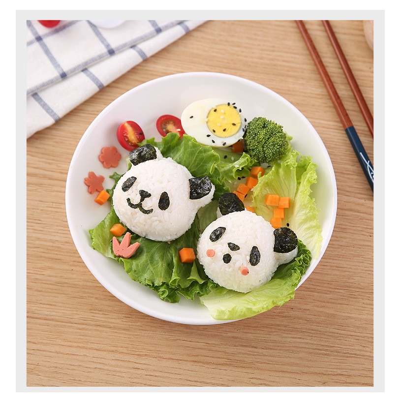 Bộ khuôn ép cơm bento gấu trúc panda kèm tấm cắt rong biển