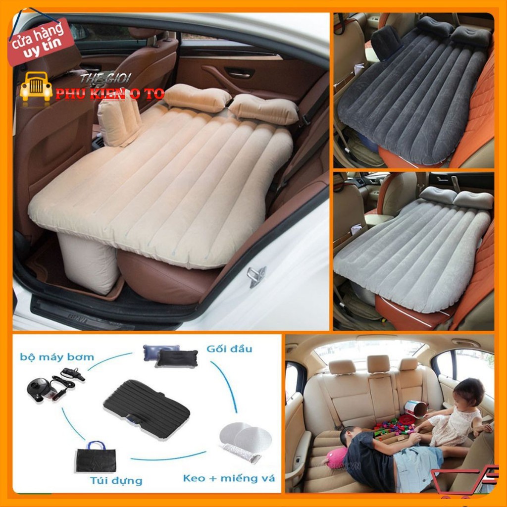 Đệm hơi chất liệu nhung cao cấp trên ô tô tặng kèm bơm điện và 2 gối