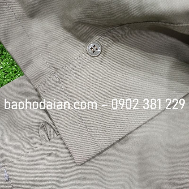 Quần áo bảo hộ lao động vải kaki 31 túi hộp ghi đất phối xanh - M13