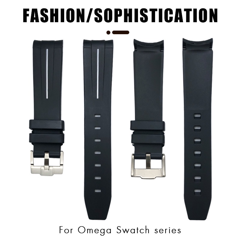 Dây Đeo Đồng Hồ Bằng Cao Su Silicone Đầu Cong 20mm 21mm 22mm Cho Omega x swatch Seamaster Planet Ocean Rolex