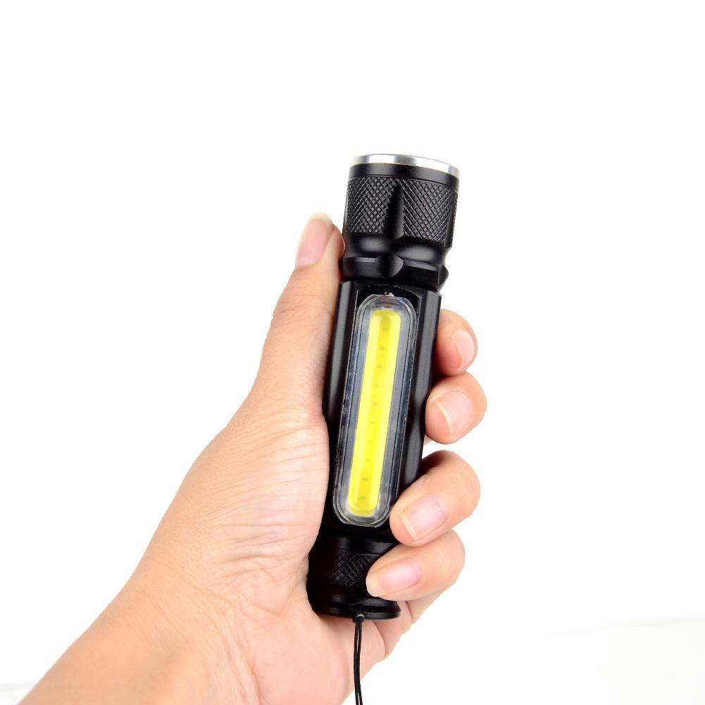 Đèn pin T6 COB LED độ sáng 10000 có thể thu phóng ánh sáng 4 chế độ và sạc lại được qua cổng USB