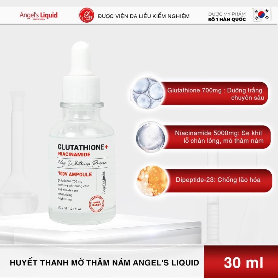 Bộ 4 Sản Phẩm Mờ Nám Dưỡng Trắng Da Chuyên Sâu Angel's Liquid Niacinamide Plus Glutathione Whitening Program