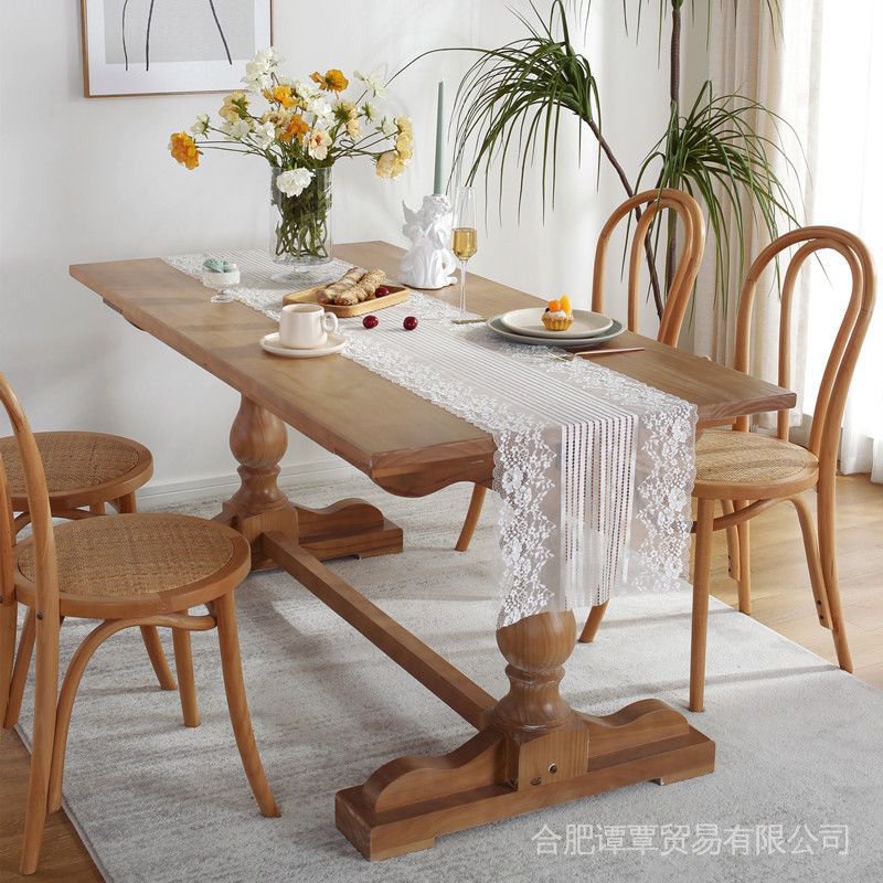 Khăn Trải Bàn Vải Ren Thêu Hoa Màu Trắng Đen Phong Cách Pháp Sang Trọng L7H9