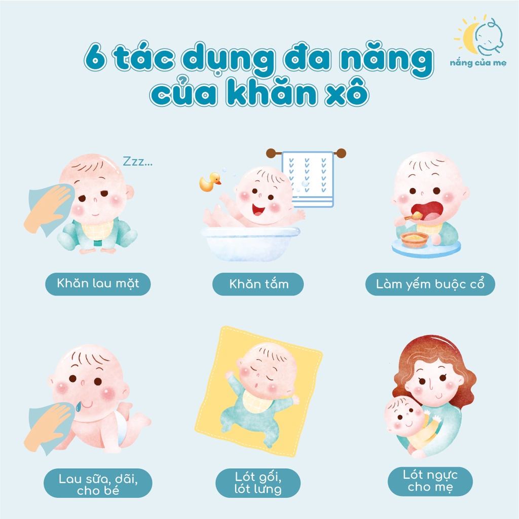 Khăn Sữa Sợi Tre Chính Hãng Mẹ Nắng thấm hút rất tốt, càng giặt càng mềm _KHANXO