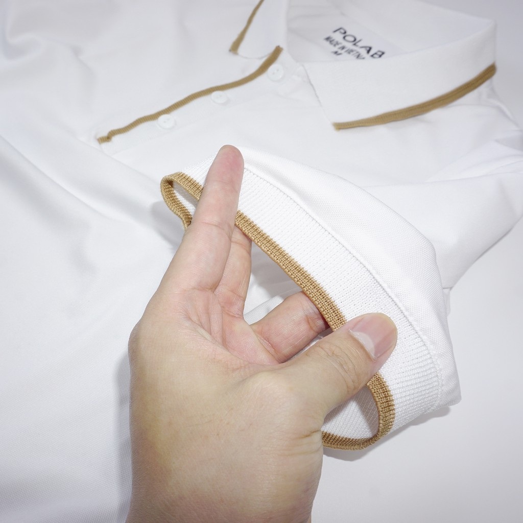 Áo Polo Cổ Viền POLAB Màu Trắng Chất CVC Thoáng Mát Thanh Lịch, Sang Trọng