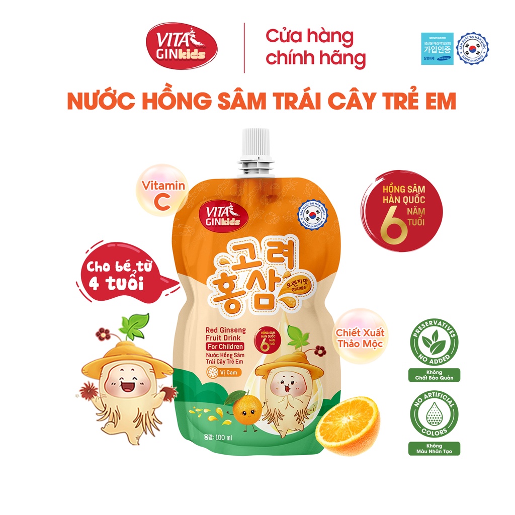 Nước hồng sâm trẻ em Vital Gin Kid's vị trái cây (Túi 100ml)