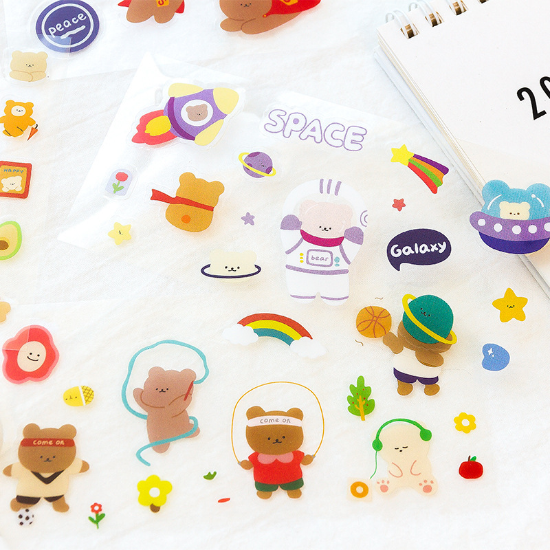 Flowertree Sticker 1 tờ hình dán trang trí nhật ký hình chú gấu đáng yêu