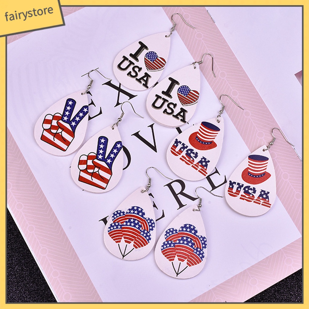 1 Đôi Bông Tai Giả Da Hình Lá Cờ Mỹ Đơn Giản