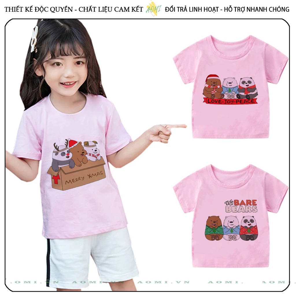 ÁO THUN Kawaii 3 chú gấu we are bear UNISEX PHÔNG HỒNG TAY NGẮN NAM NỮ GIA ĐÌNH CẶP ĐÔI SIZE TRẺ EM BÉ TRAI GÁI AOMIVN