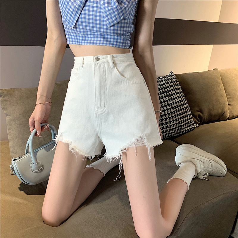 Quần đùi denim ống rộng size lớn thiết kế rách phong cách Hàn Quốc thời trang mùa hè dành cho nữ